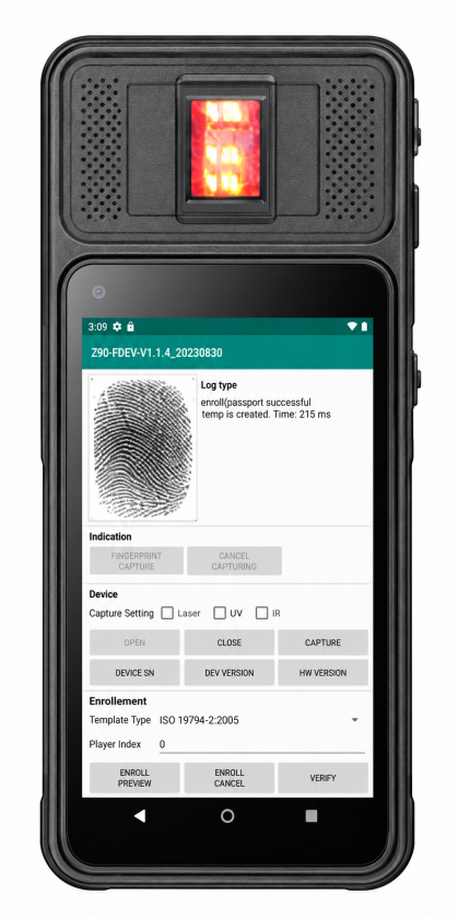 XH-100 biometric handheld terminal with fingerprint and 2D scanning